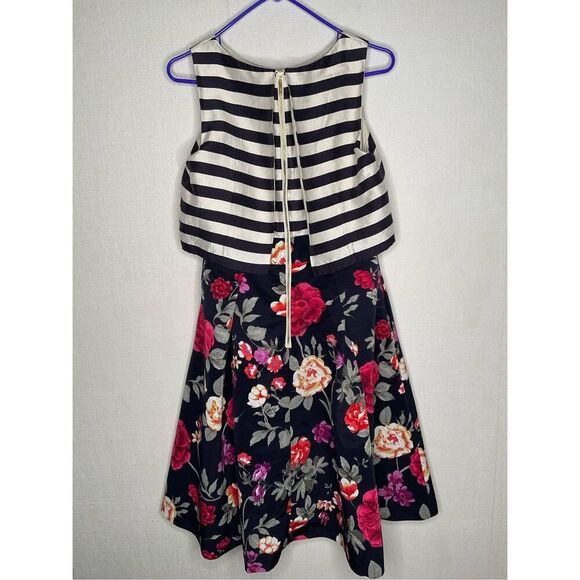 Moulinette Soeurs Anthropologie size 6 Dress Split Print Stripes Floral Cocktail - Picture 3 of 10